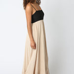 Flowy Two Tone Maxi Dress - Black/Khaki, Women's Dresses Collection