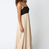 Flowy Two Tone Maxi Dress - Black/Khaki, Women's Dresses Collection