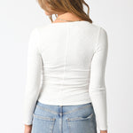 Button Down Long Sleeve Tee - White, Women's Tops Collection