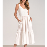 Sleeveless Mixed Fabric Maxi Dress
