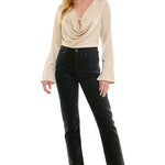 Cropped Cowl Neck Top With Collar - Cream, Women's Tops Collection