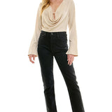 Cropped Cowl Neck Top With Collar - Cream, Women's Tops Collection