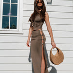 Shirred Cutout Skirt - Moss, Women's Skirt's/Matching Set's Collection