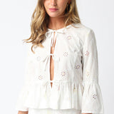 Eyelet Tie Front Blouse