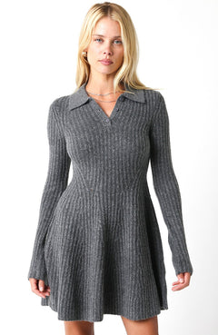 Long Sleeve Ribbed Sweater Dress
