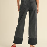 Cuffed Borrom Black Denim Pant