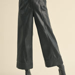 PU Wide Straight Leg Pant - black, womens pant collection