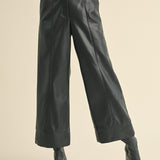 PU Wide Straight Leg Pant - black, womens pant collection