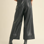 PU Wide Straight Leg Pant - black, womens pant collection