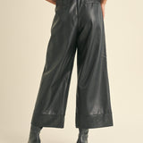 PU Wide Straight Leg Pant - black, womens pant collection