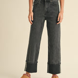 Cuffed Borrom Black Denim Pant
