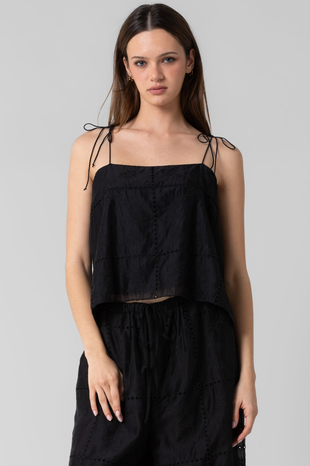 Silk Floral Cami Top and Pant Set - black, women's matching sets collection