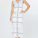 Sleeveless Button Mid Length Fitted Dress