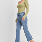 Just Black - High Rise Crop Flare With Distressed Hem