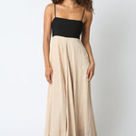 Flowy Two Tone Maxi Dress - Black/Khaki, Women's Dresses Collection