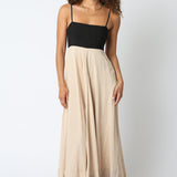 Flowy Two Tone Maxi Dress - Black/Khaki, Women's Dresses Collection