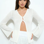 Long Sleeve Open Front Sweater - Off White, Women's Top's Collection
