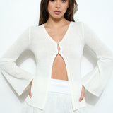 Long Sleeve Open Front Sweater - Off White, Women's Top's Collection