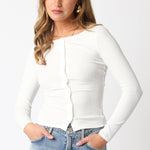 Button Down Long Sleeve Tee - White, Women's Tops Collection