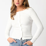 Button Down Long Sleeve Tee - White, Women's Tops Collection