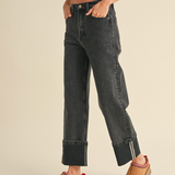 Cuffed Borrom Black Denim Pant