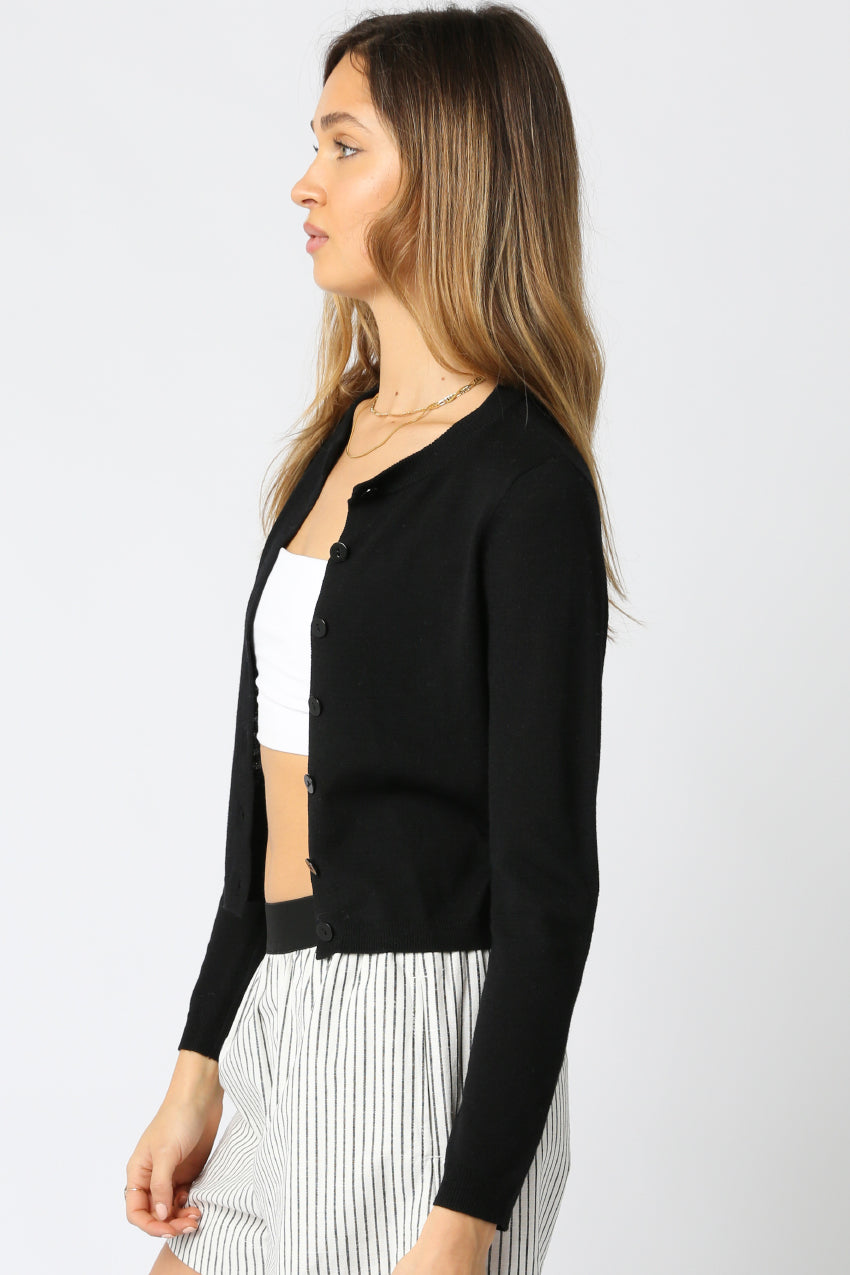 Thin Button Up Cardigan - Black, Women's Tops Collection
