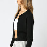 Thin Button Up Cardigan - Black, Women's Tops Collection