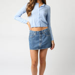 Thin Button Up Cardigan - Light Blue, Women's Tops Collection