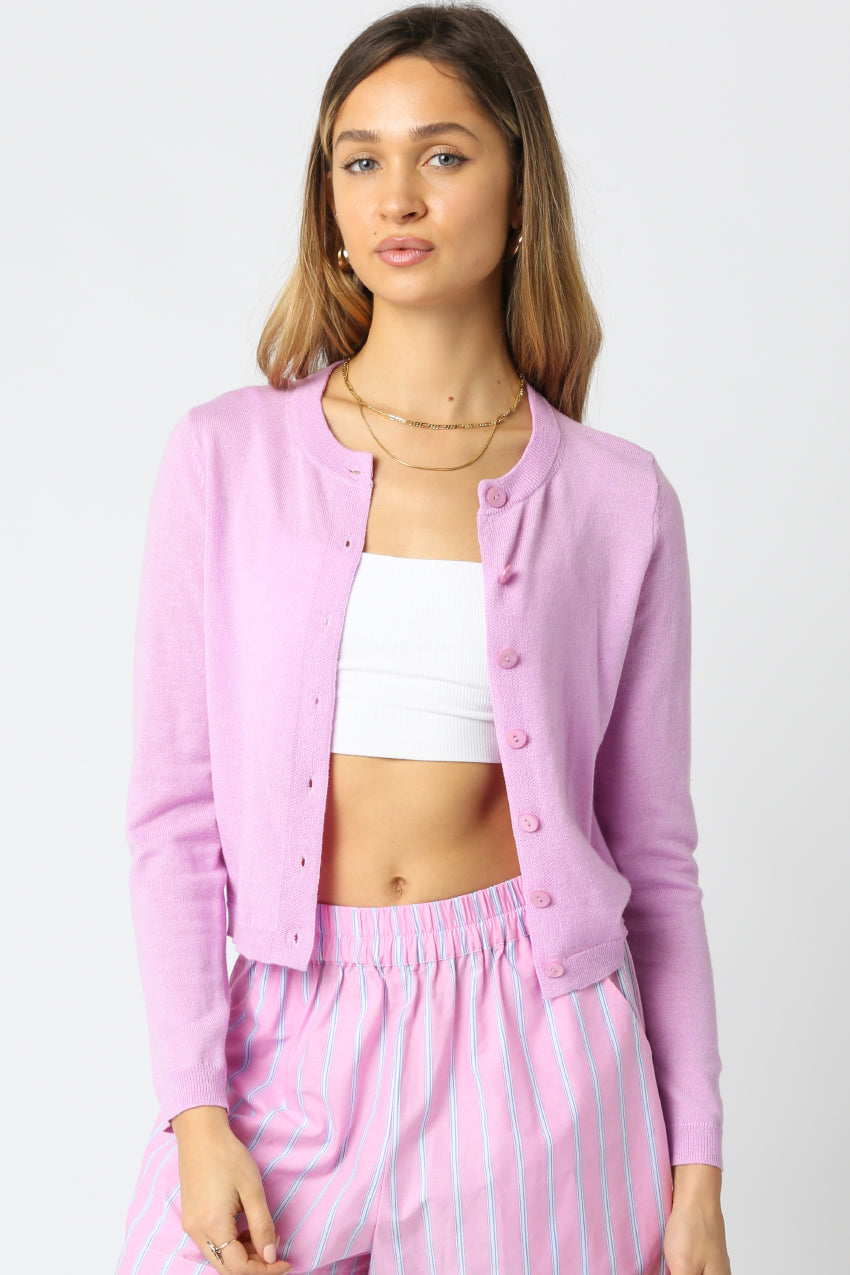 Thin Button Up Cardigan - Lilac, Women's Tops Collection