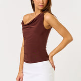 Metal Trim Cowl Top - Chocolate, Women's Top's Collection