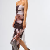 Tube Ruching Ruffle Dress - brown floral, womens dress collection