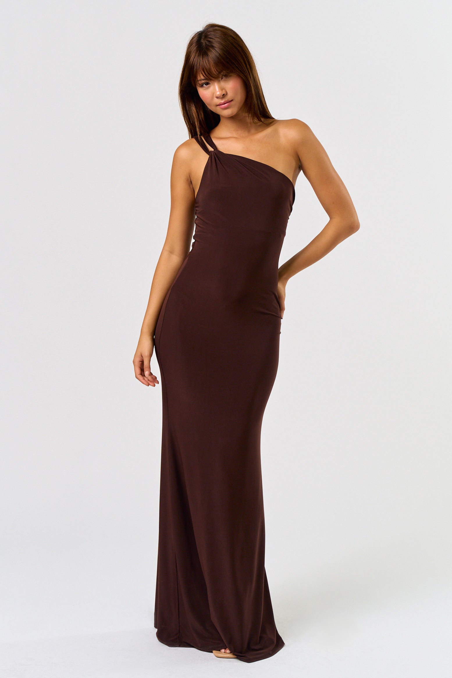 One Shoulder Strappy Maxi - brown, womens dresses collection