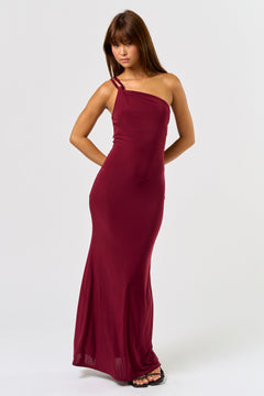 One Shoulder Strappy Maxi - wine, womens dresses collection