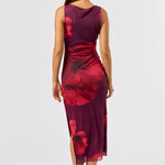 Sleeveless Floral Detail Mesh Maxi Dress - Plum, Women's Dresses Collection