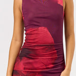 Sleeveless Floral Detail Mesh Maxi Dress - Plum, Women's Dresses Collection