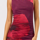 Sleeveless Floral Detail Mesh Maxi Dress - Plum, Women's Dresses Collection