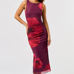 Sleeveless Floral Detail Mesh Maxi Dress - Plum, Women's Dresses Collection