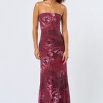 Tube Maxi Dress - burgundy floral, womens dresses collection