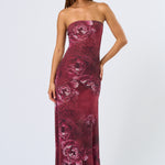 Tube Maxi Dress - burgundy floral, womens dresses collection