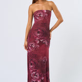 Tube Maxi Dress - burgundy floral, womens dresses collection