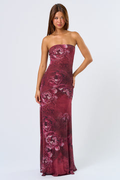 Tube Maxi Dress - burgundy floral, womens dresses collection