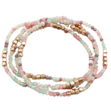 Gold Trim Beaded Bracelet Set - pink multicolor, womens bracelet collection
