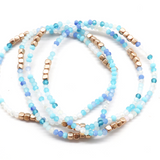 Gold Trim Beaded Bracelet Set - blue multicolor, womens bracelet collection