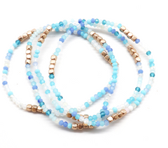Gold Trim Beaded Bracelet Set - blue multicolor, womens bracelet collection