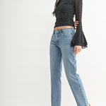 Just Black - Clean Mid Rise Straight - medium denim