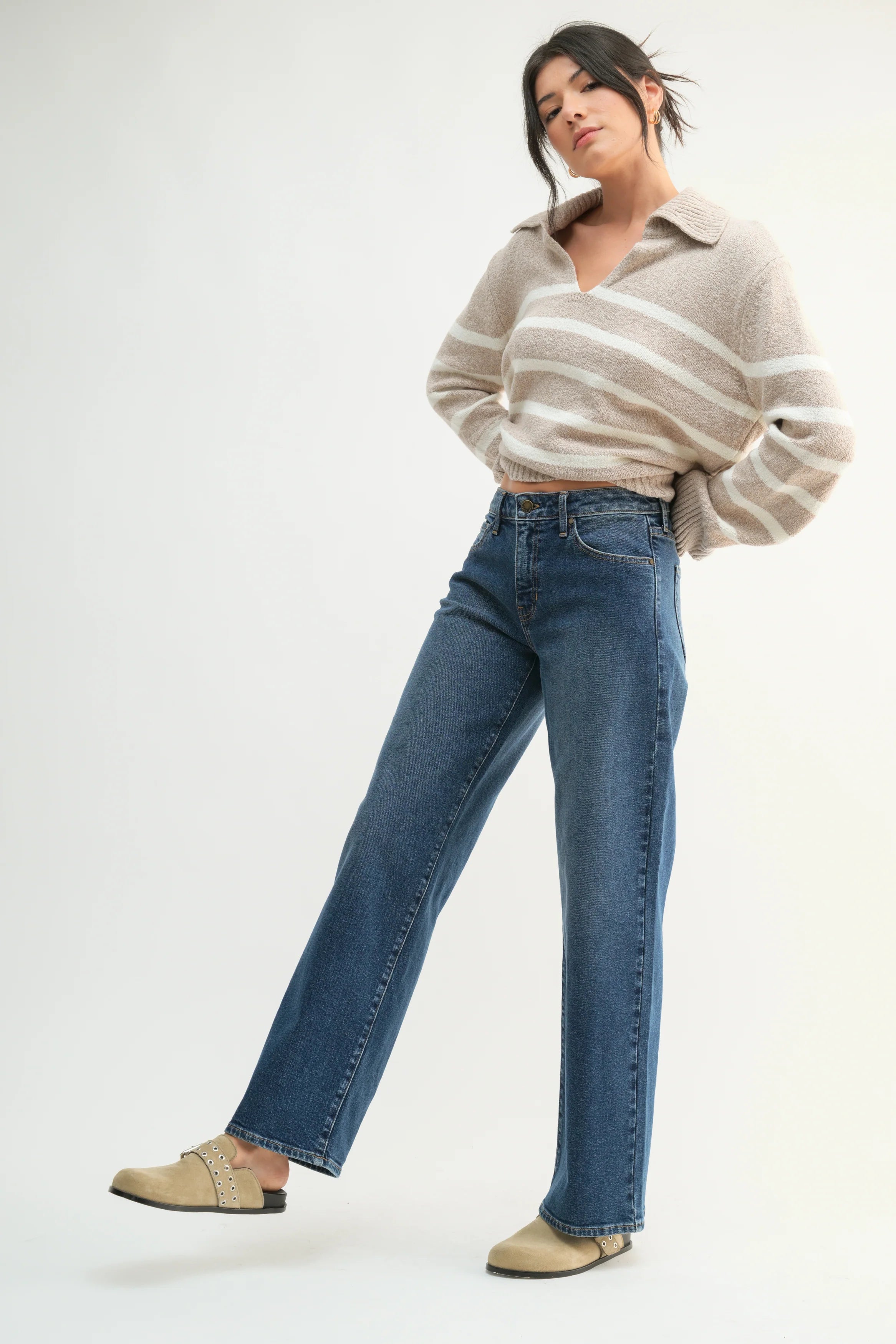 Just Black - Mid Rise Slim Wide Leg - dark denim, womens jean collection