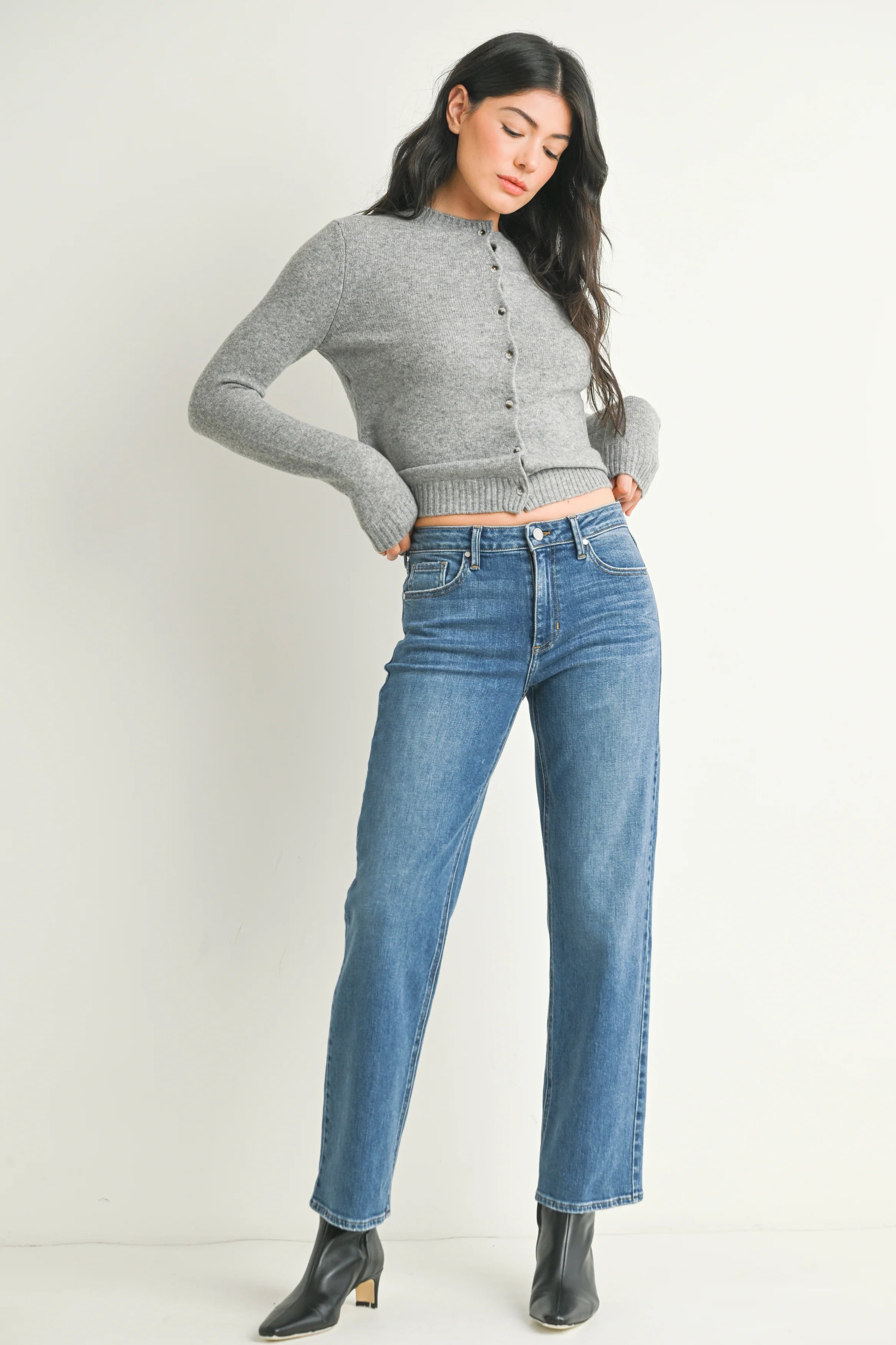 Just Black - Stretch Straight Jean - medium denim, womens jean collection