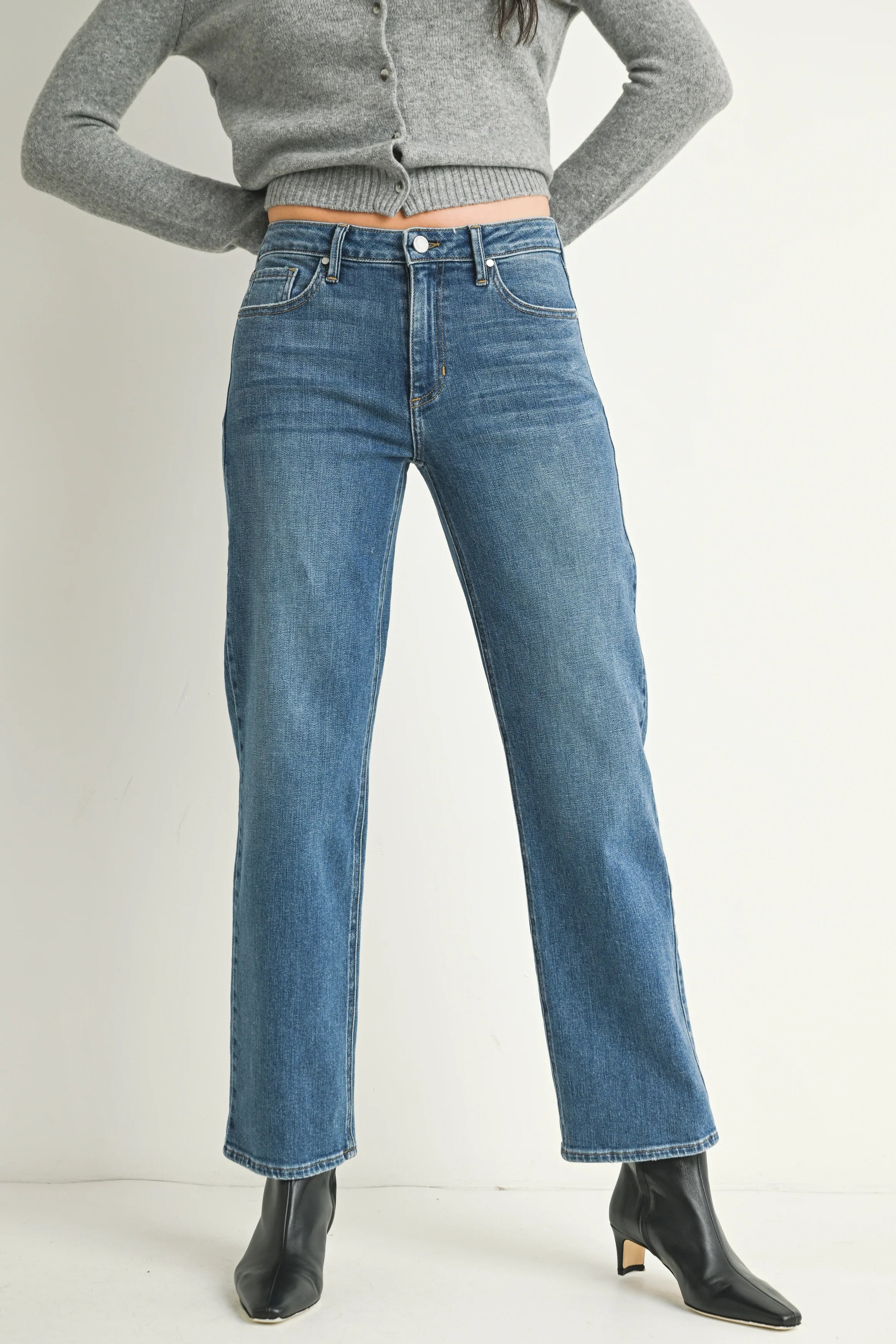 Just Black - Stretch Straight Jean - medium denim, womens jean collection