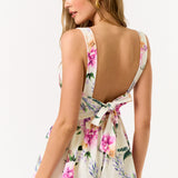 Sleeveless Back Tie Romper - Off White/Multicolor flowers, Women's Romper Collection