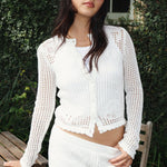 Flower Detail Button Down Cardigan - Cream, Women's Tops Collection